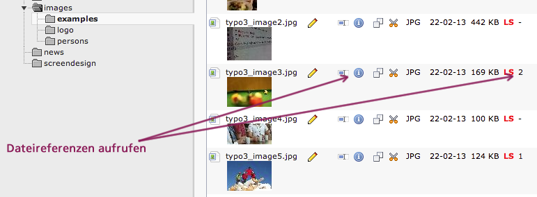 Bildschirmausschnitt TYPO3 CMS - Modul Dateiliste