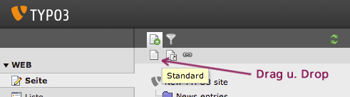 Bildschirmausschnitt TYPO3 CMS - Neue Seite anlegen