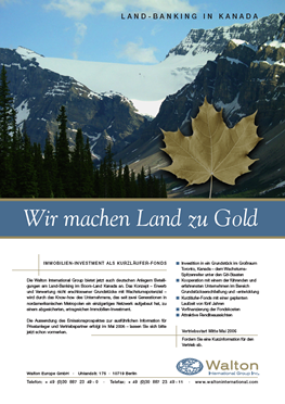 Anzeige mit der Aufschrift: Wir machen Land zu Gold