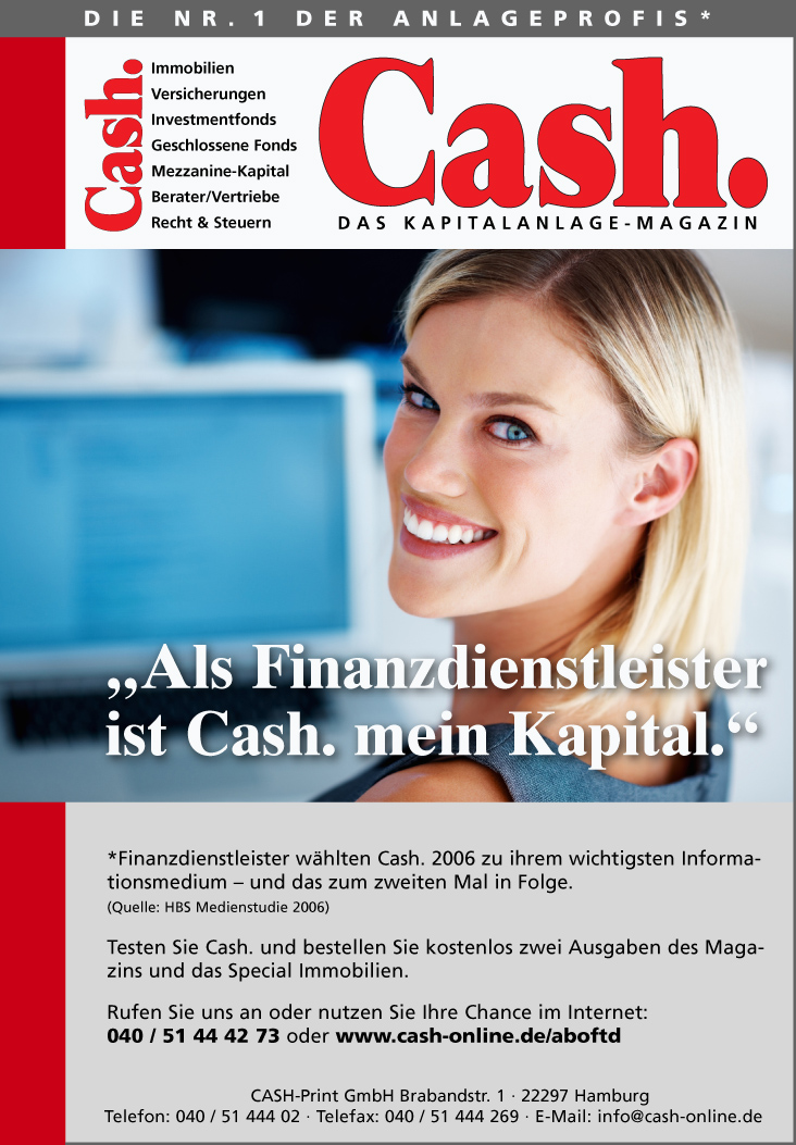 Abbildung der ganzseitigen Anzeige im Cash.-Magazin