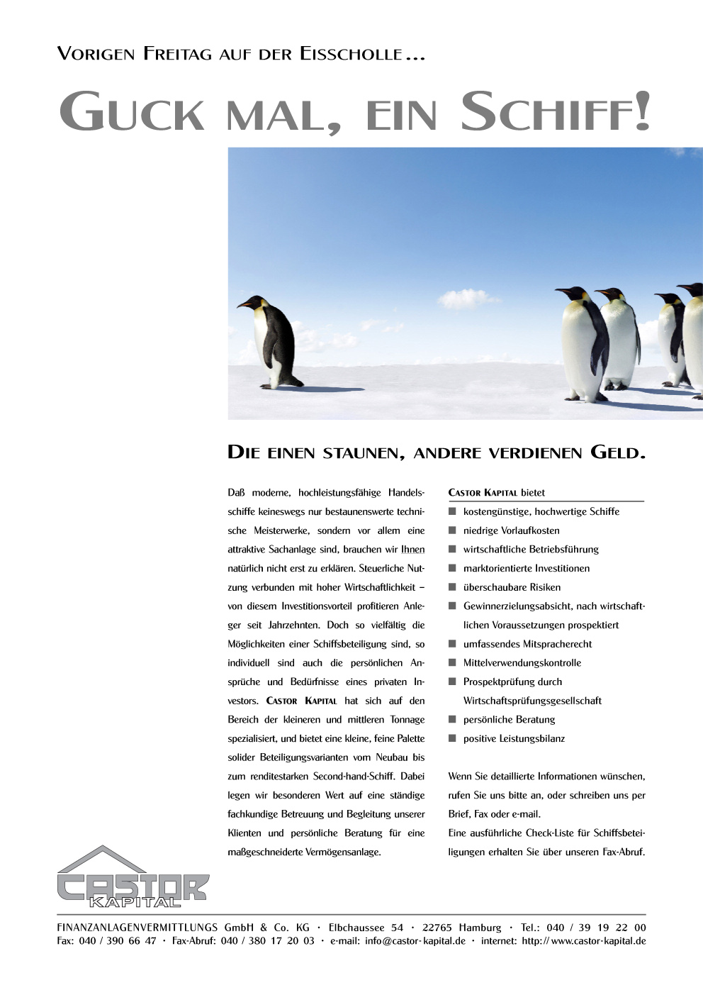 Abbildung Castor-Anzeige Motiv Pinguine