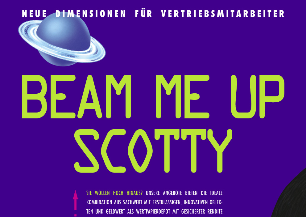 Abbildung Anzeige mit Slogan: Beam me up Scotty