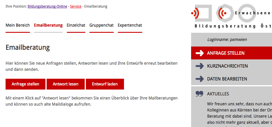 User Interface der Beratungssoftware