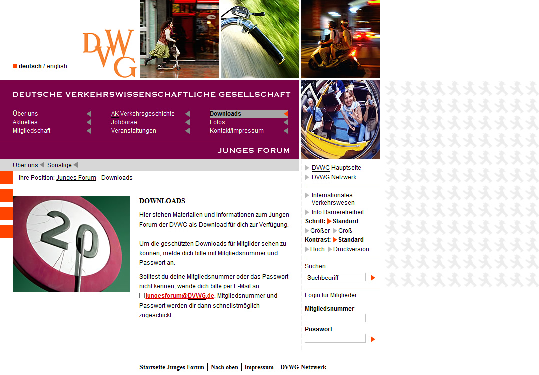 Abbildung Sub-Website des Jungen Forums der DVWG