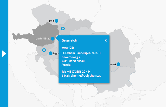 Aktive Landkarte mit Auswahl der Niederlassung