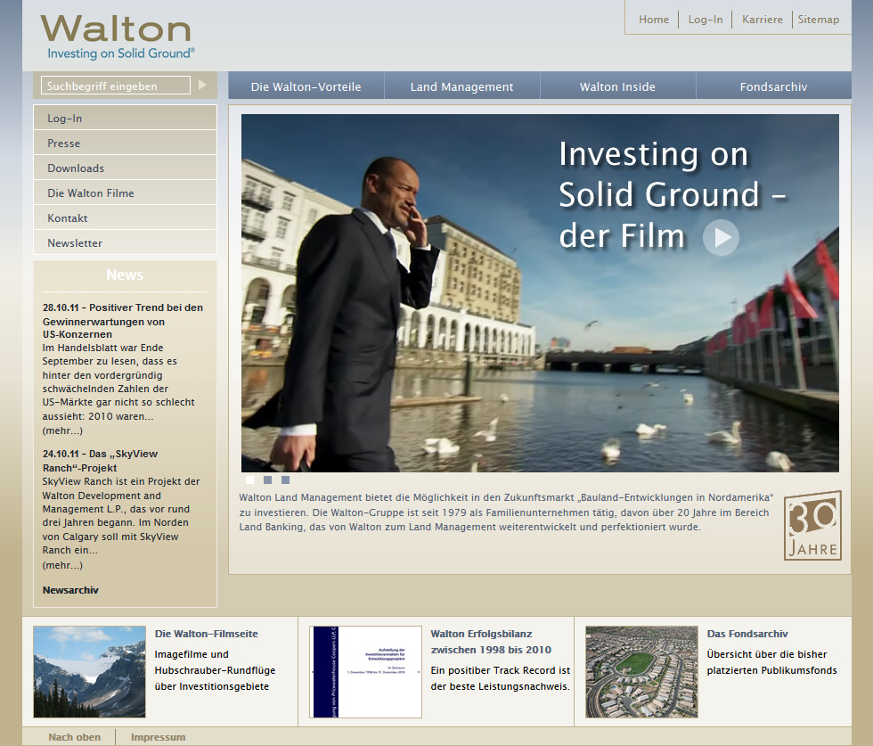 Abbildung Walton Europe Startseite mit animiertem Seitenkopf