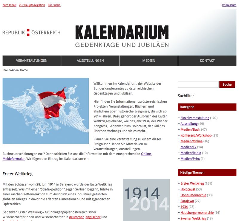 Abbildung Webdesign der Startseite TYPO3-Projekt Kalendarium.gv.at