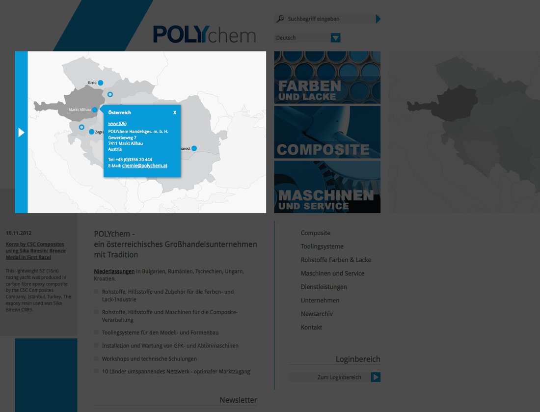 Webdesign der Startseite mit aktivierter Landkarte