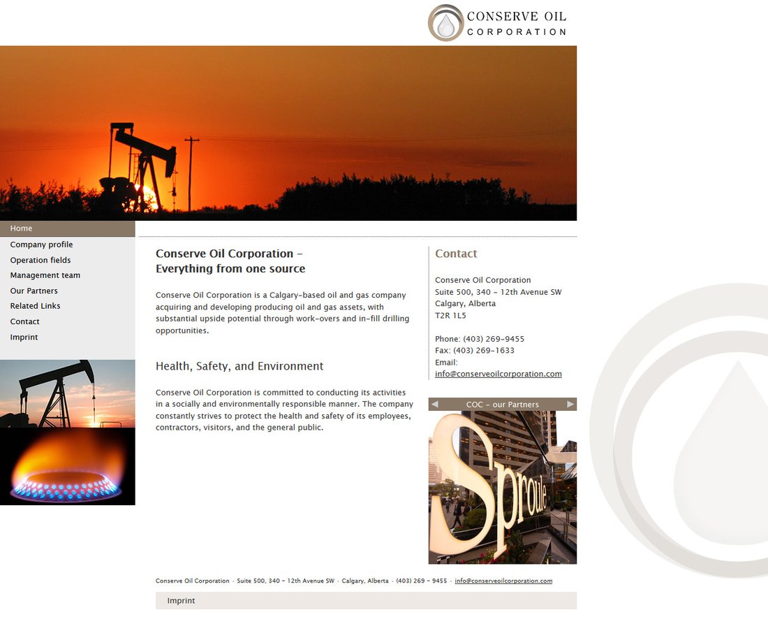 Abbildung Startseite der Website Conserve Oil Corporation