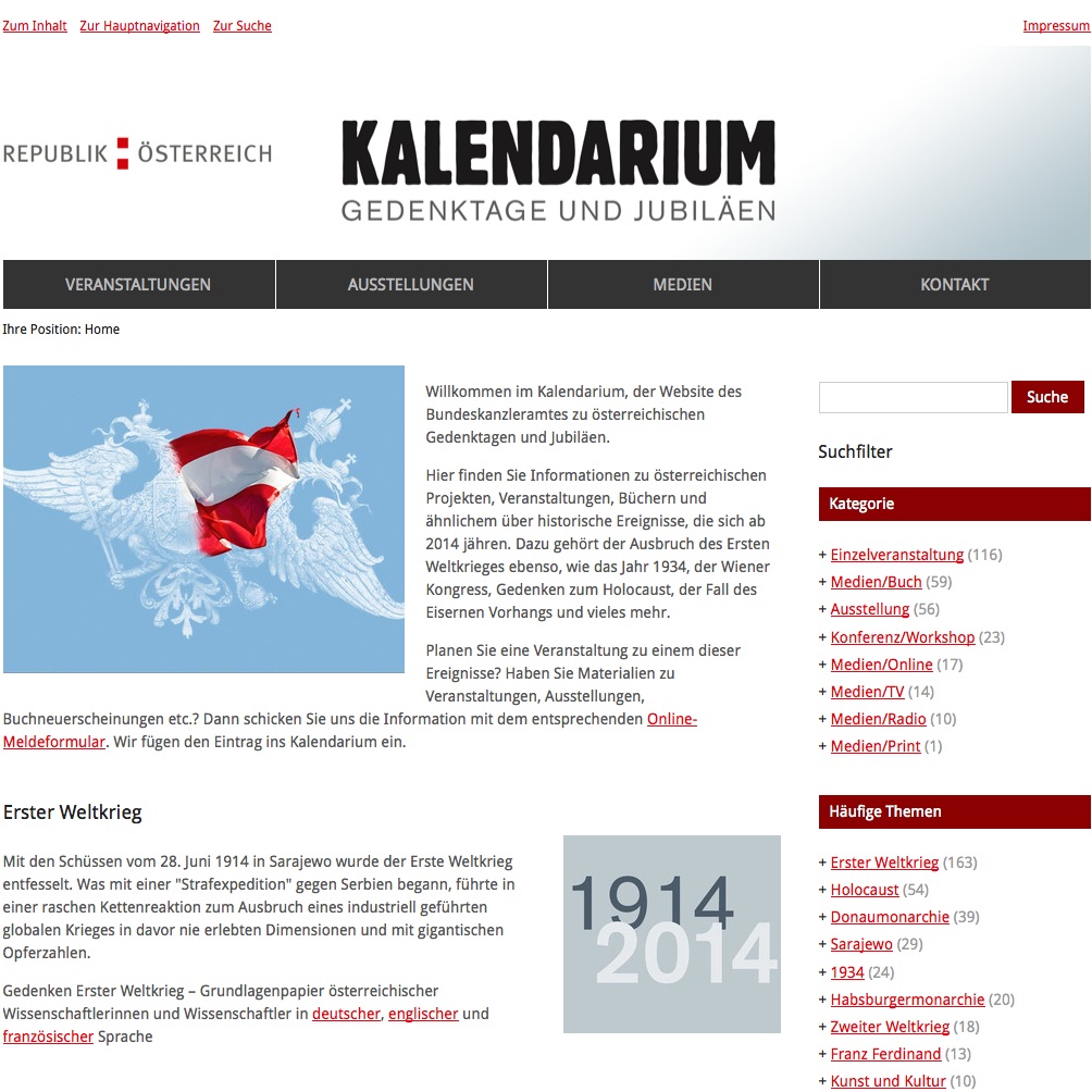 Webdesign TYPO3-Projekt kalendarium.gv.at