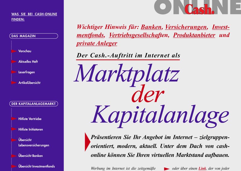 Ausschnitt Cash. Online-Anzeige 